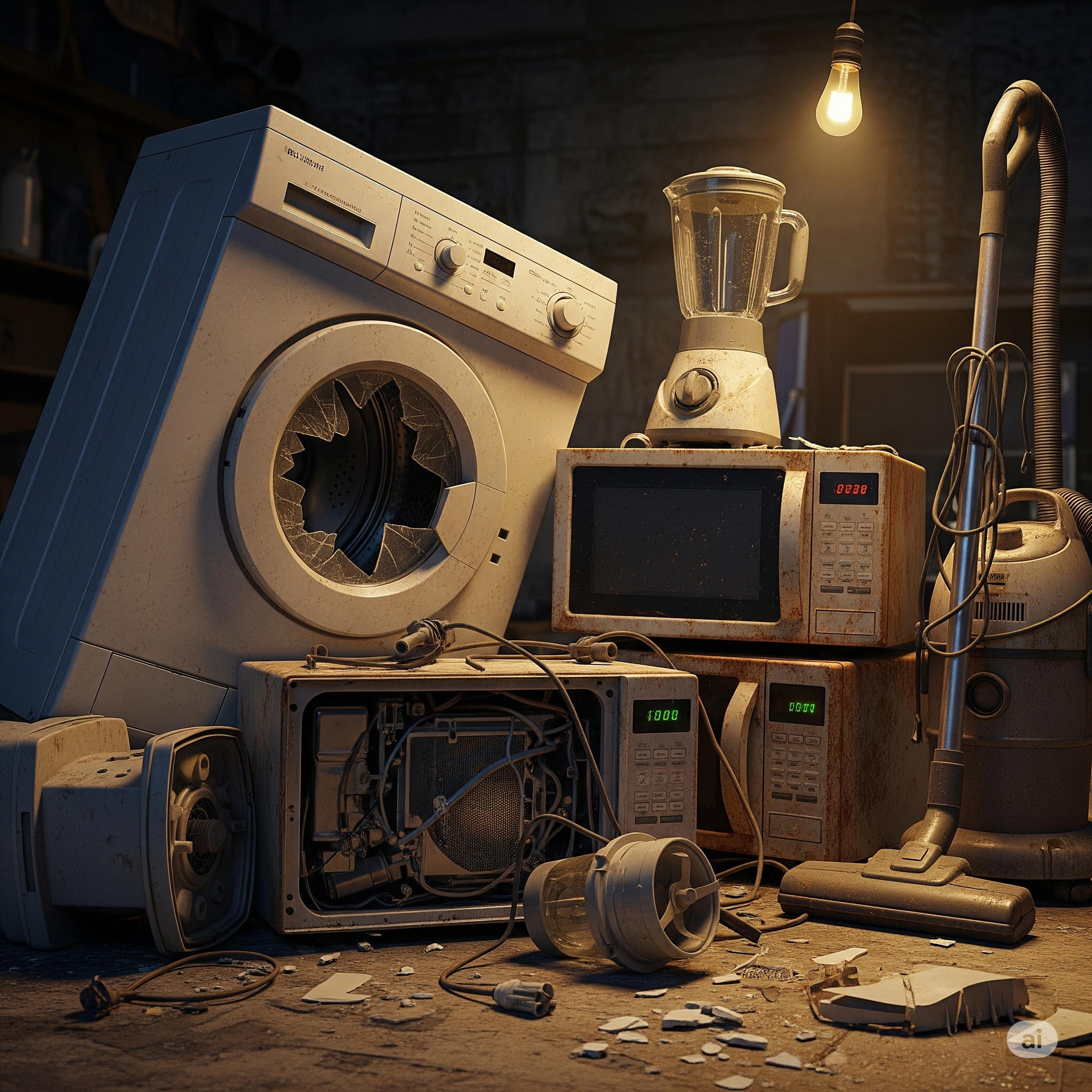 A frustrated person looking at a broken washing machine, symbolizing the need for a Keystone Home Guard.